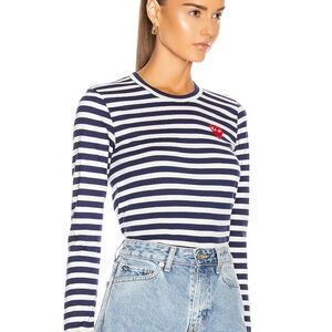 Play comme des garçons blue stripped shirt with red heart